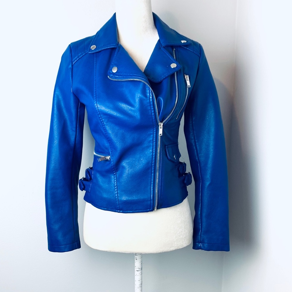Forever 21 blue faux leather jacket size small